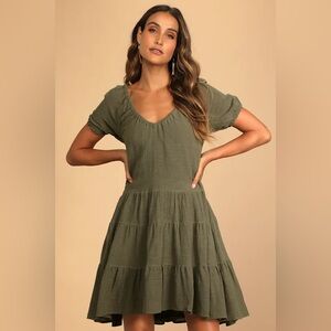 Lulu's Olive Green Tiered Mini Dress